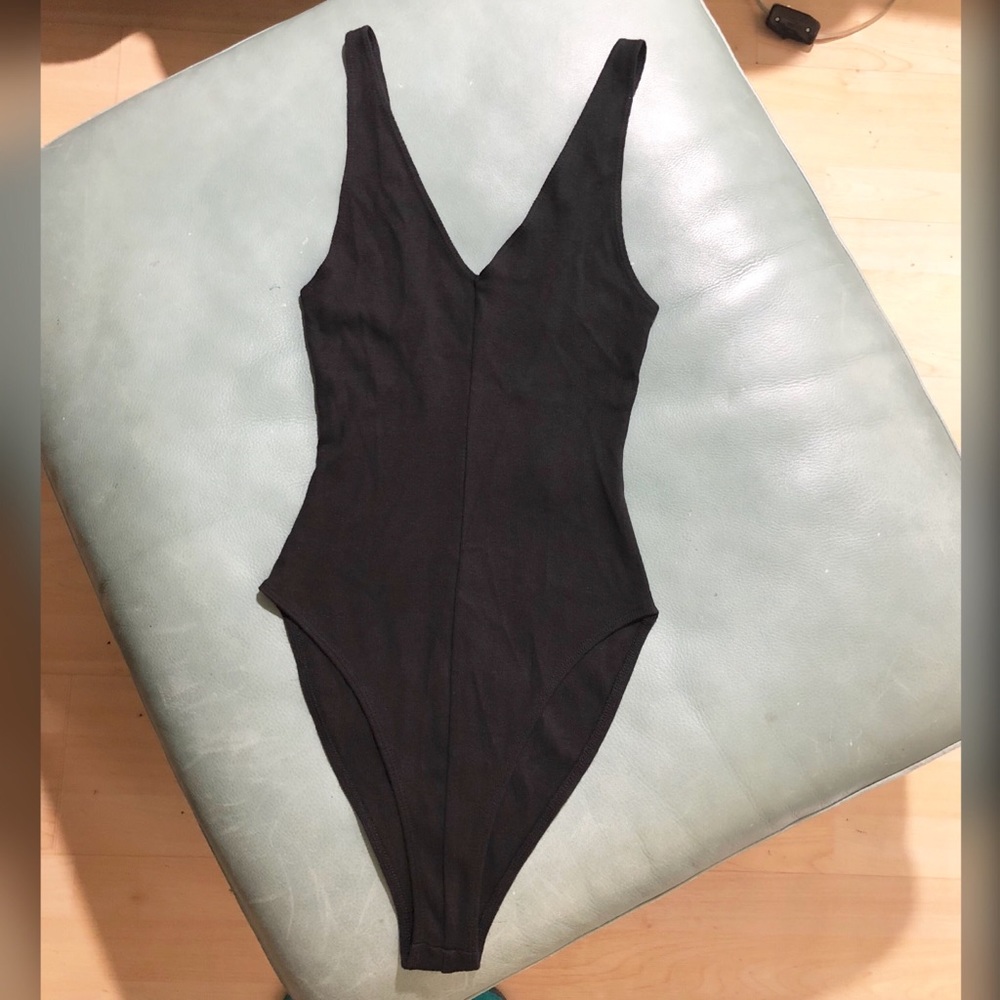 Black Deep V-Neck Bodysuit Small